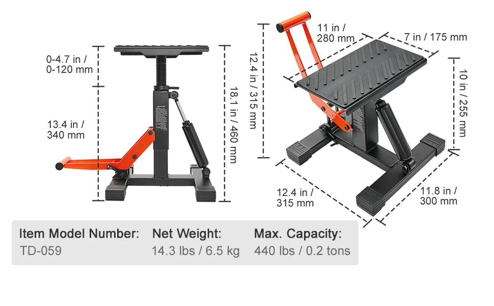 SucceBuy Motorcycle Jack Lift Stand 440lb Dirt Bike Lift Stand Hydraulic Lift Operation Adjustable Height Hoist Table for Repair