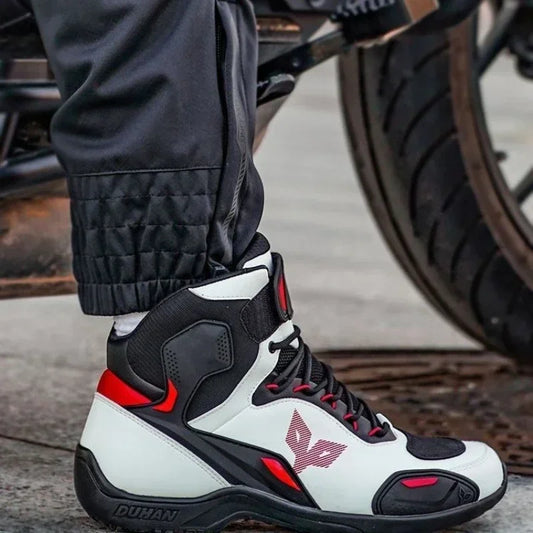 DUHAN Male Boots for Motorcycle Waterproof Anti Slip Fall Prevention Mid Top Men Leather Riding Shoes Autumn Winter Cycling Shoe