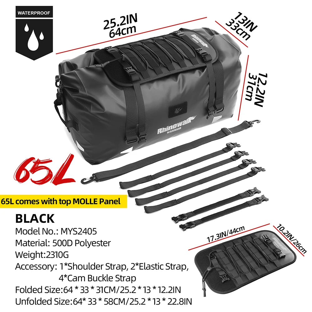 Rhinowalk Motorcycle Tail Bag 20/40/65L Waterproof Motorcycle Backpack Motor Pannier Rear Seat Bag Motorbike Luggage Accessories