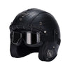 Black Leather Open Face Motorcycle Helmet With Halley Glass Scooter