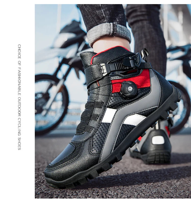 Hendersonshop Men Motorcycle boots Breathable Anti-fall Rider Road Racing BOA lacing