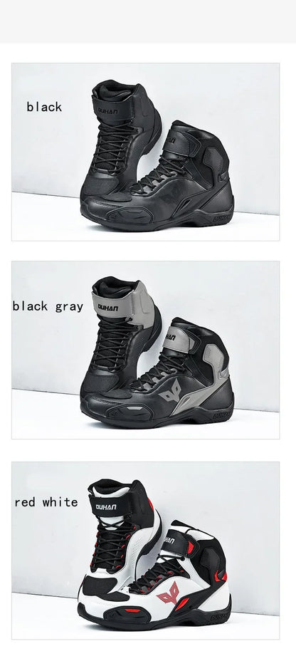 DUHAN Male Boots for Motorcycle Waterproof Anti Slip Fall Prevention Mid Top Men Leather Riding Shoes Autumn Winter Cycling Shoe