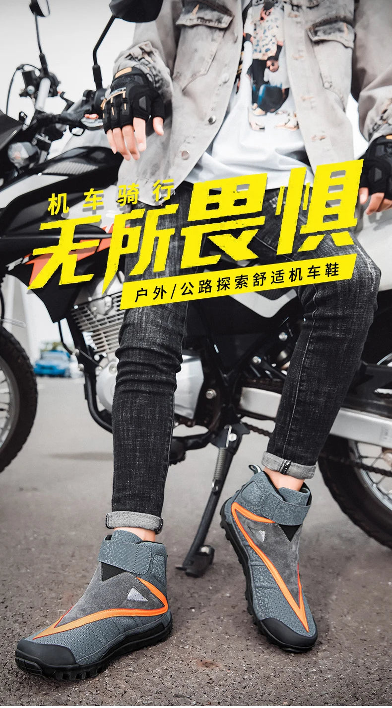 Hendersonshop Motorcycle boots Casual men's motorcycle shoes Motorcycle riding shoes Leather