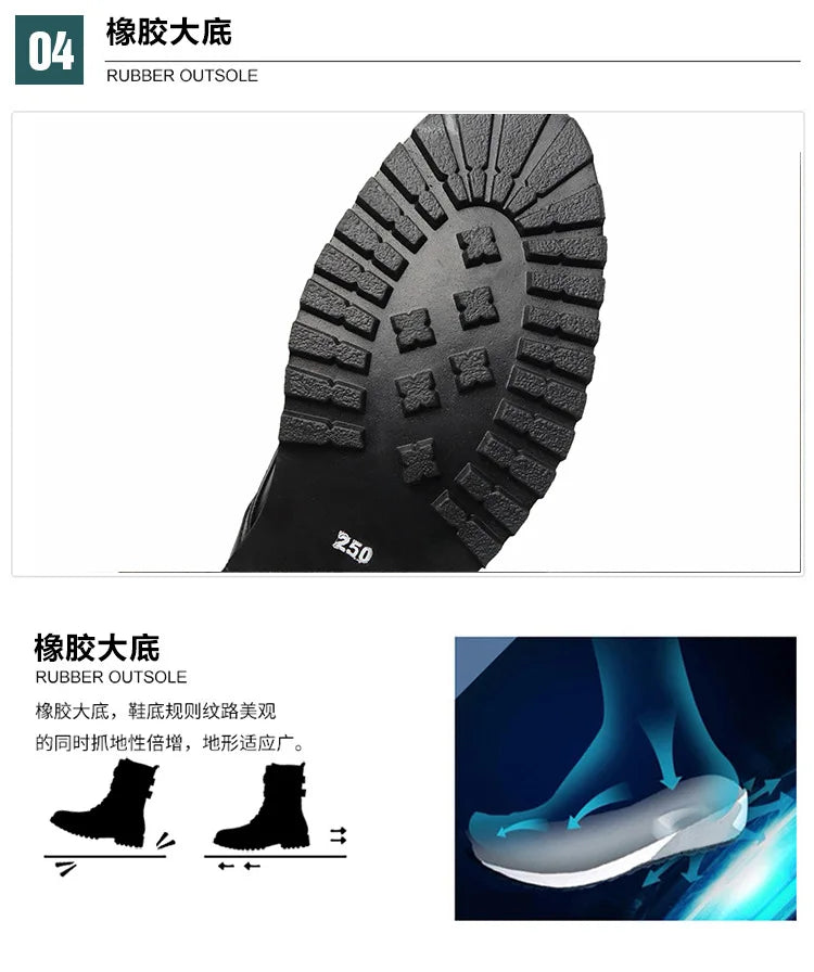 Winter new men's warm PU boots men's high top military boots rivet motorcycle boots motocross shoes