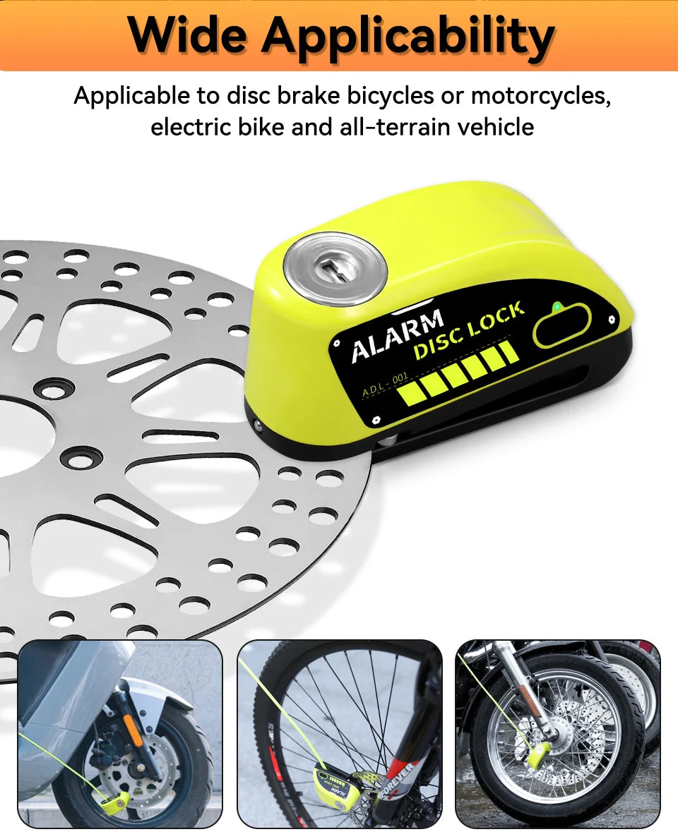Motorcycle Alarm Lock 110dB - accessory detail showing motorcycle disc lock features and details