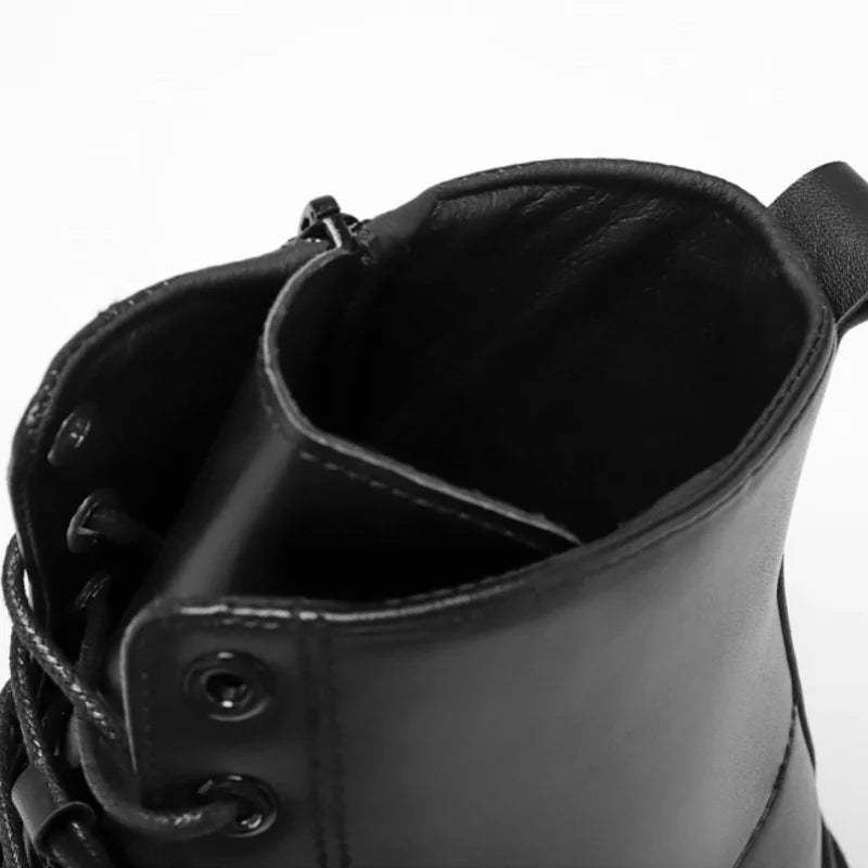 Black Men's Casual Leather Boots Fashion Winter Men Work Boot Mens