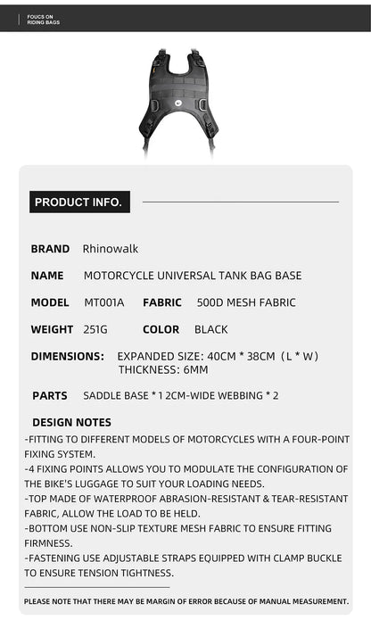 Rhinowalk Tank Bag - additional perspective showing motorcycle tank bag features and details