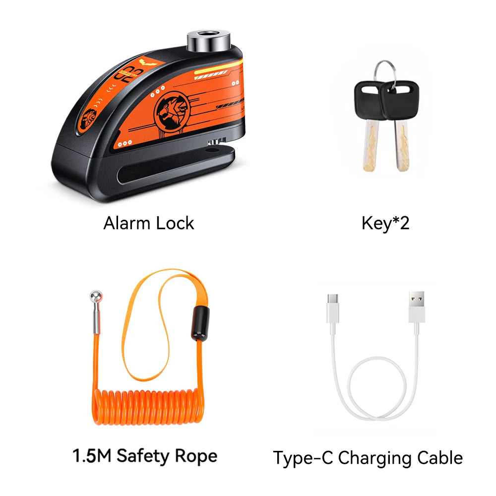 Motorcycle Alarm Lock 110dB - additional shot showing motorcycle disc lock features and details