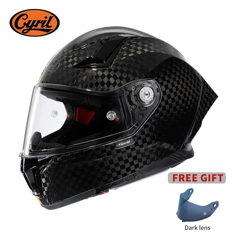Full Face Motorcycle Helmet, Carbon Fiber Tail Wing Multiple Gear Adjustment, Unisex Helmet DOT ECE Approved