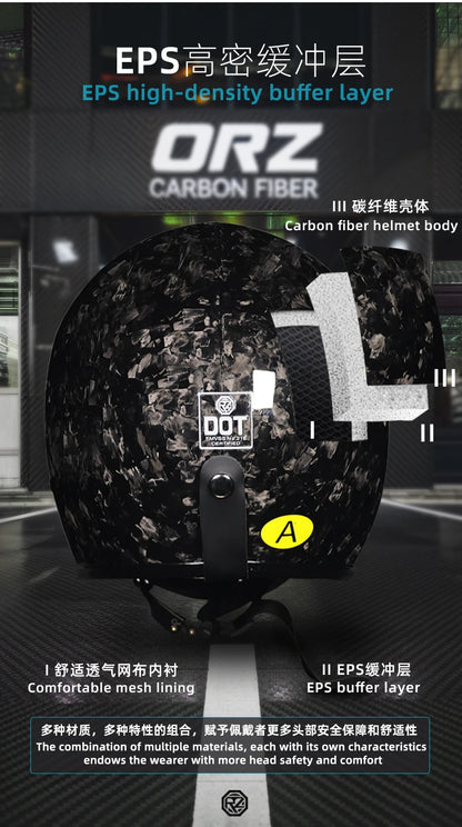 ORZ latest carbon fiber retro helmet motorcycle helmet 3/4 open face capacete vintage men and women four seasons half helmet