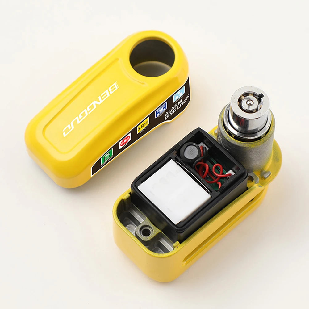 Motorcycle Alarm Disc Lock - angle view showing motorcycle disc lock features and details