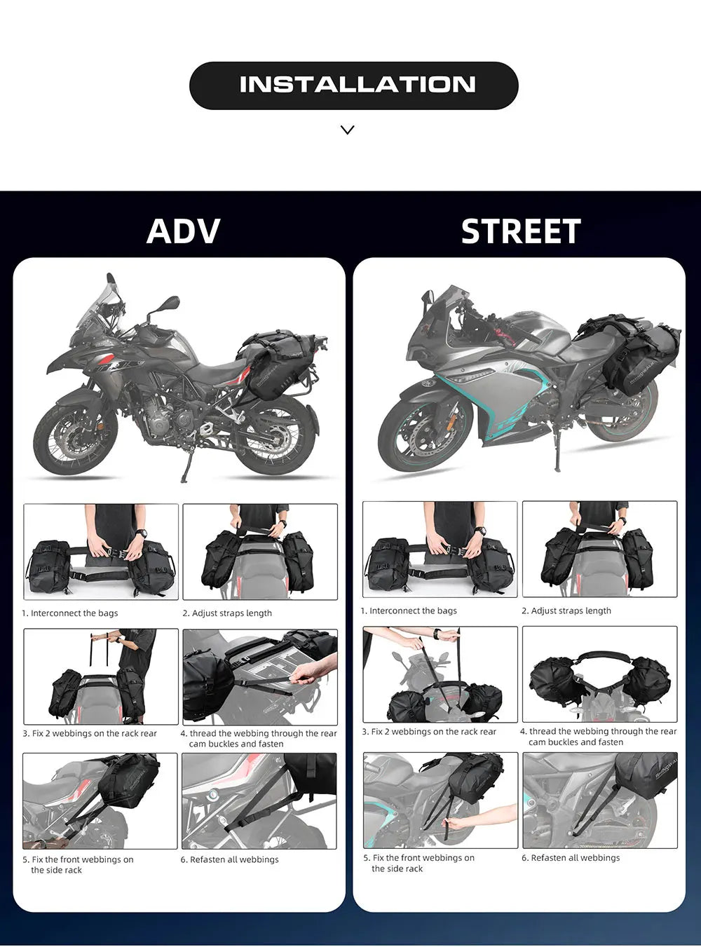 Rhinowalk Motorcycle Bag 100%Waterproof 18L/28L/48L Large Capacity 2 Pcs Univ... | Henderson Shop