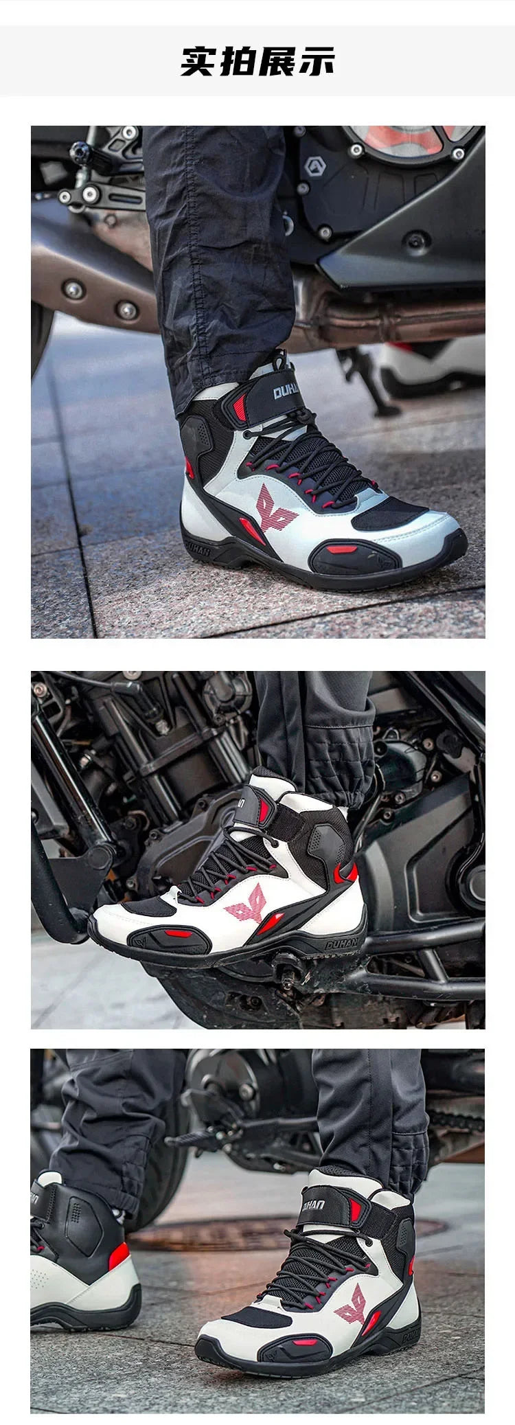 DUHAN Male Boots for Motorcycle Waterproof Anti Slip Fall Prevention Mid Top Men Leather Riding Shoes Autumn Winter Cycling Shoe