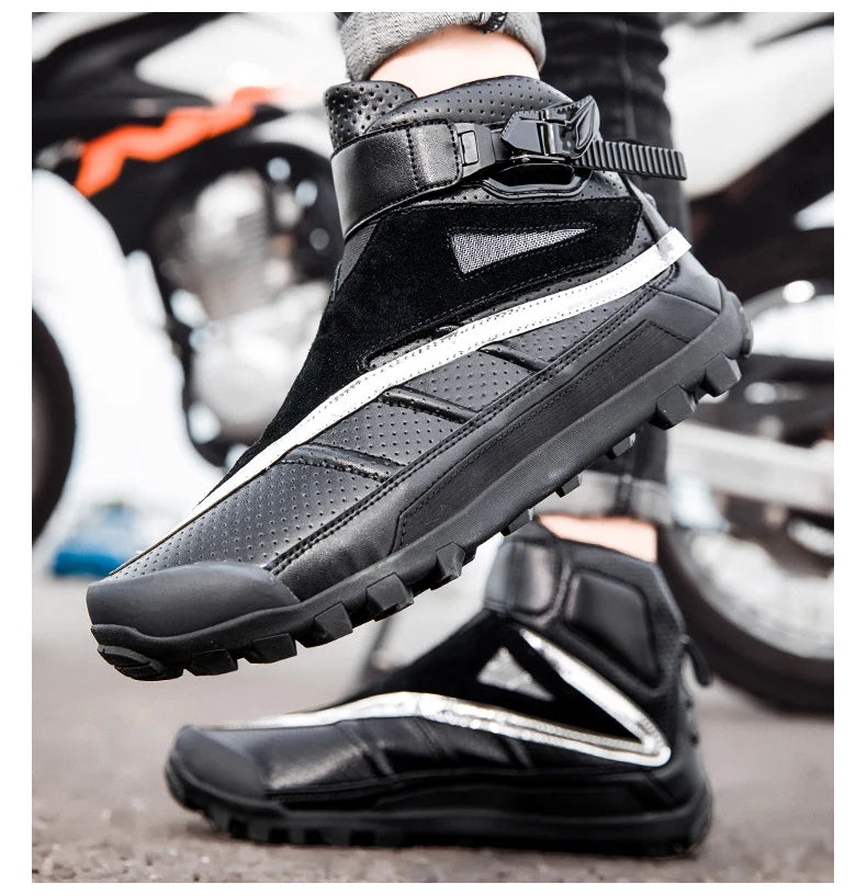 Hendersonshop Motorcycle boots Casual men's motorcycle shoes Motorcycle riding shoes Leather