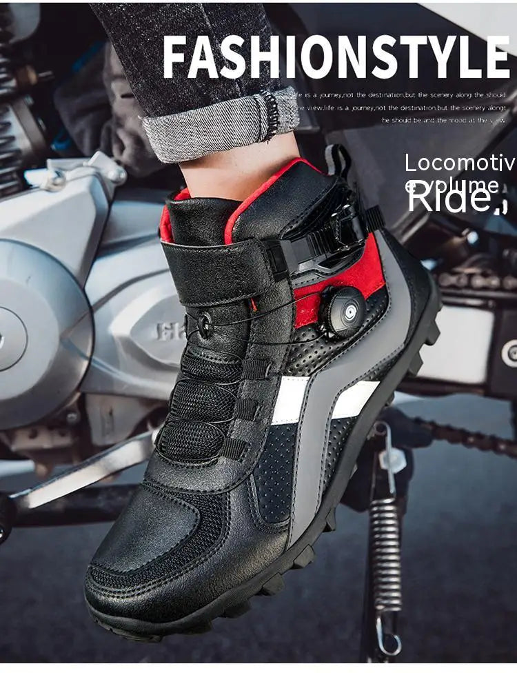 Hendersonshop Men Motorcycle boots Breathable Anti-fall Rider Road Racing BOA lacing