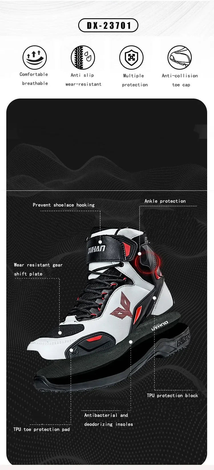 DUHAN Male Boots for Motorcycle Waterproof Anti Slip Fall Prevention Mid Top Men Leather Riding Shoes Autumn Winter Cycling Shoe