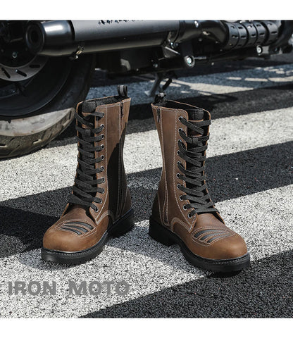 Winter Motorcycle Shoes Men Cruiser Boots Motocross Boots Motorbike Tall Boots Portland Shoes for Worker Adventure Black Leather