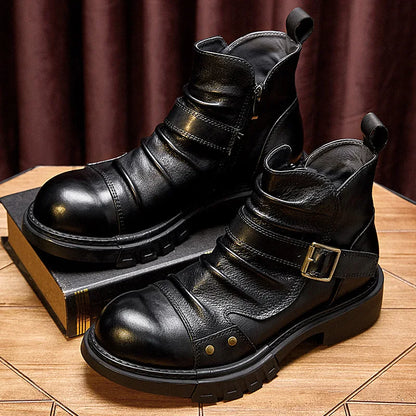 Men's Retro Motorcycle Boots Genuine Leather High Top Motorbike Riding Boots Botas De Motociclista Motocross Racing Car Shoes