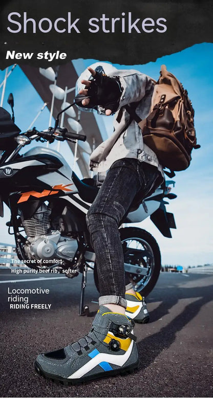 Hendersonshop Men Motorcycle boots Breathable Anti-fall Rider Road Racing BOA lacing