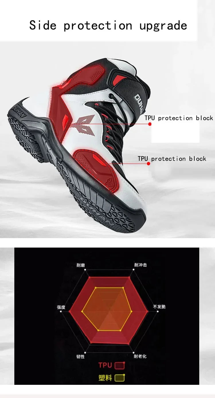 DUHAN Male Boots for Motorcycle Waterproof Anti Slip Fall Prevention Mid Top Men Leather Riding Shoes Autumn Winter Cycling Shoe