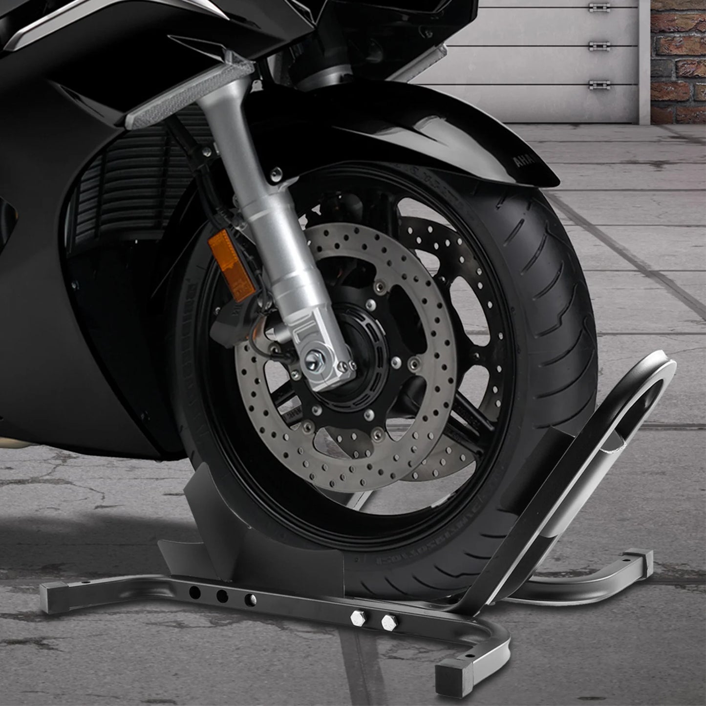 Motorcycle Front Wheel Chock For Trailer Floor Heavy Duty Motorcycle Parking Stand Motorcycle Front Wheel Carrier Rack Holder