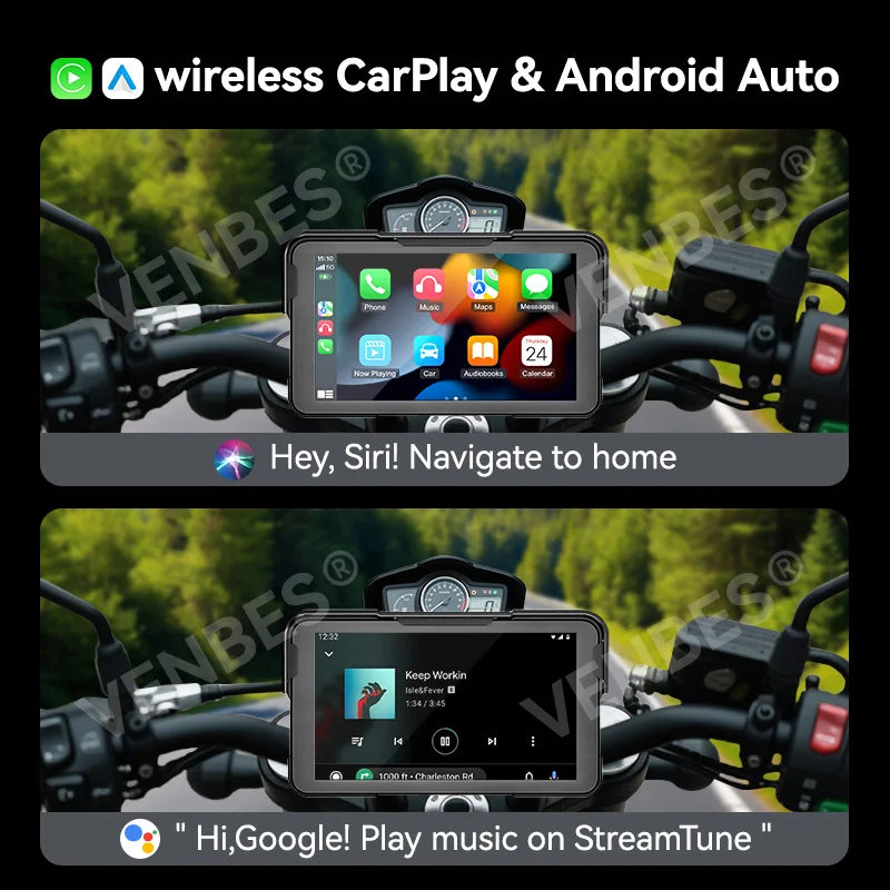 Venbes Motorcycle GPS Navigator | CarPlay & Android Auto - View 2 | Henderson Shop