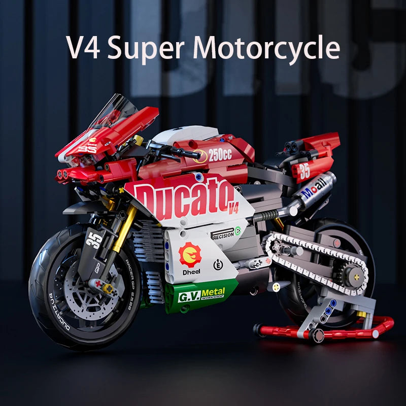 Hendersonshop Technical V4 Motorcycle Building Blocks Set Famous Super Motorbike Model