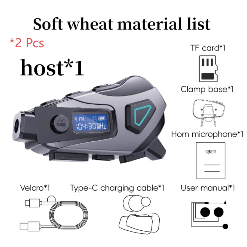 K10 Motorcycle Helmet Bluetooth 5.4 Headset Waterproof Earphone with LCD Display Stereo FM Radio 1080P HD Video Dashcam