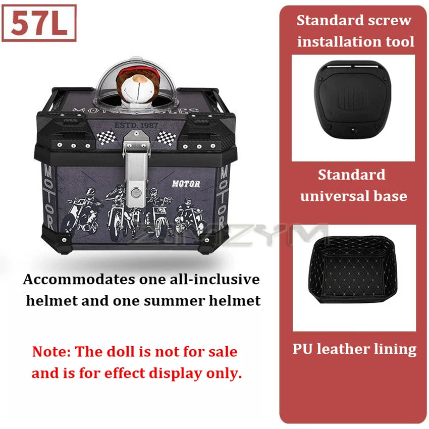 Motorcycle Pet Trunk Breathable Pet Box 36L/ 45L/ 57L Electric Vehicle Tail Box Universal Storage Top Case with Reflective Strip