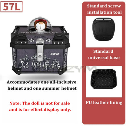 Motorcycle Pet Trunk Breathable Pet Box 36L/ 45L/ 57L Electric Vehicle Tail Box Universal Storage Top Case with Reflective Strip