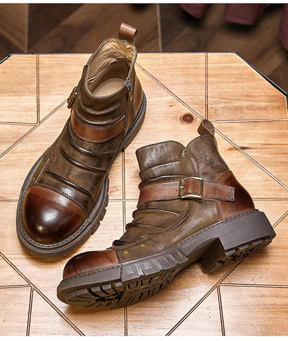 Men's Retro Motorcycle Boots Genuine Leather High Top Motorbike Riding Boots Botas De Motociclista Motocross Racing Car Shoes