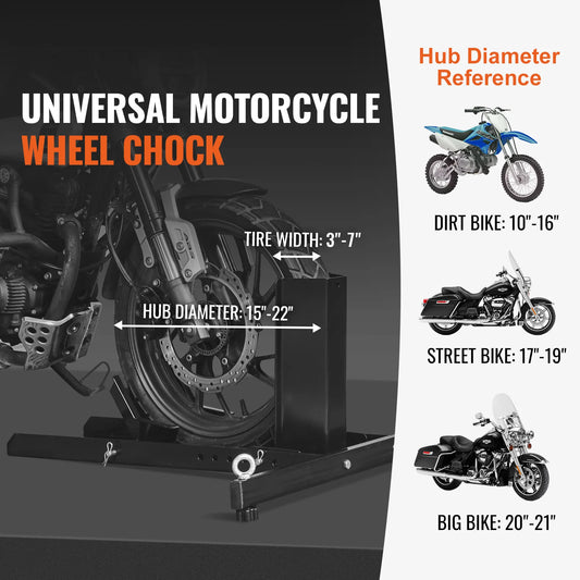 SucceBuy Motorcycle Wheel Chock Upright 1800lbs Heavy-duty Steel Motorcycle Front Wheel Stand with Adjustable Hole For Motorbike