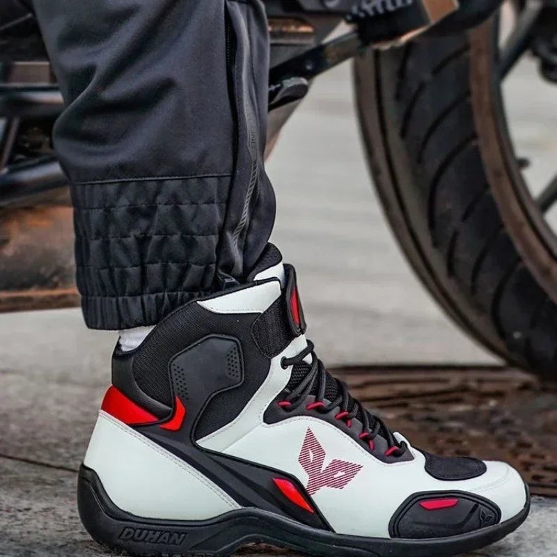 DUHAN Male Boots for Motorcycle Waterproof Anti Slip Fall Prevention Mid Top Men Leather Riding Shoes Autumn Winter Cycling Shoe