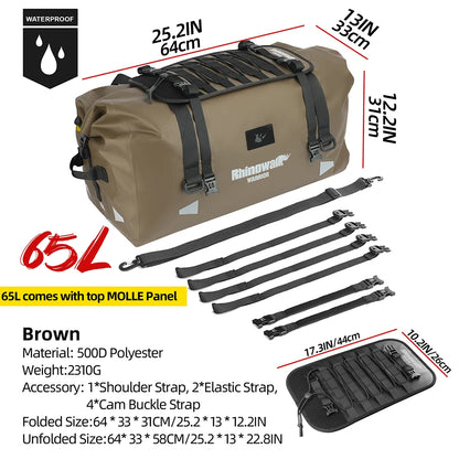 Rhinowalk Motorcycle Tail Bag 20/40/65L Waterproof Motorcycle Backpack Motor Pannier Rear Seat Bag Motorbike Luggage Accessories