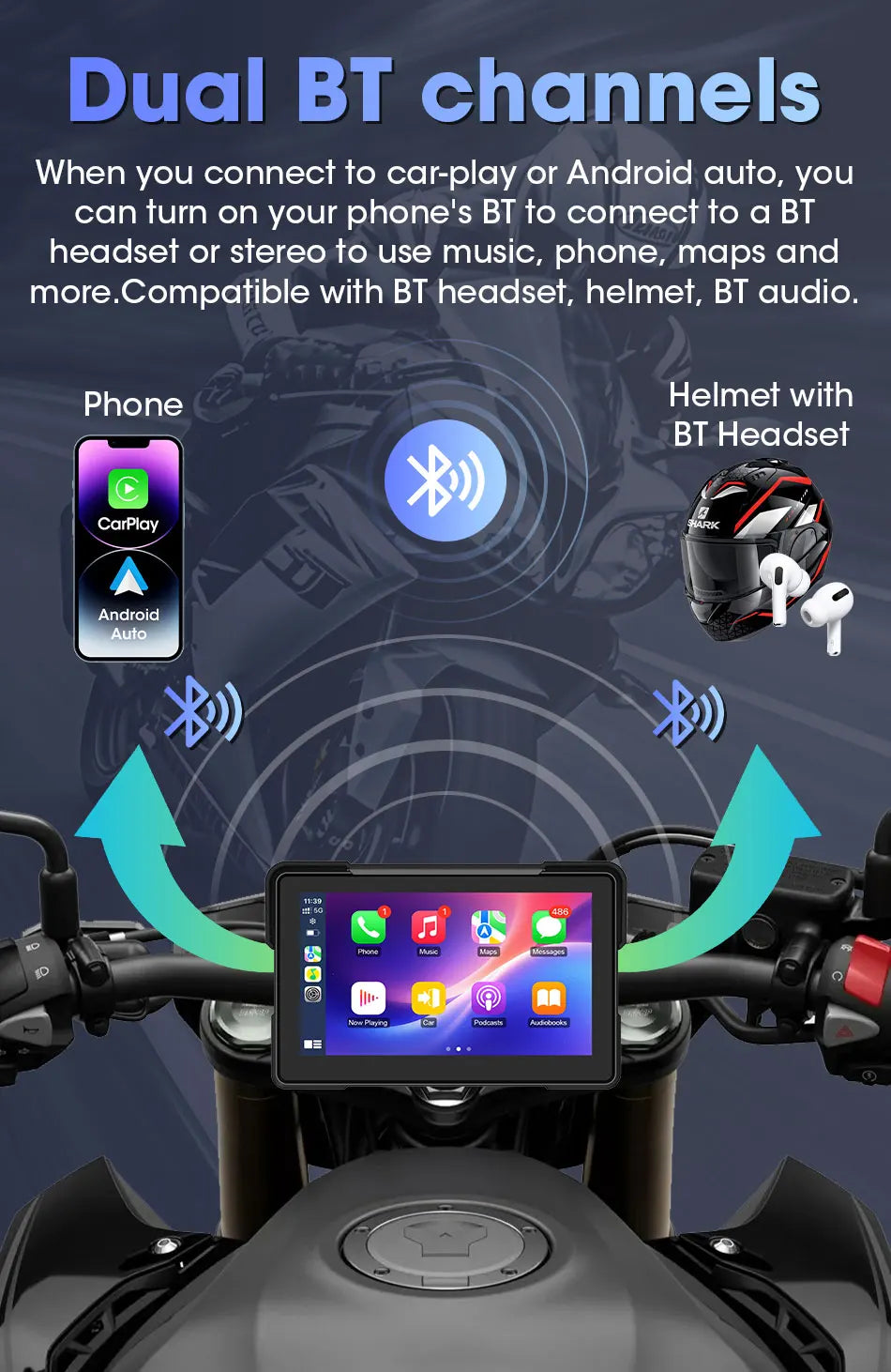 7" Motorcycle GPS Navigator | CarPlay & Android Auto - View 14 | Henderson Shop
