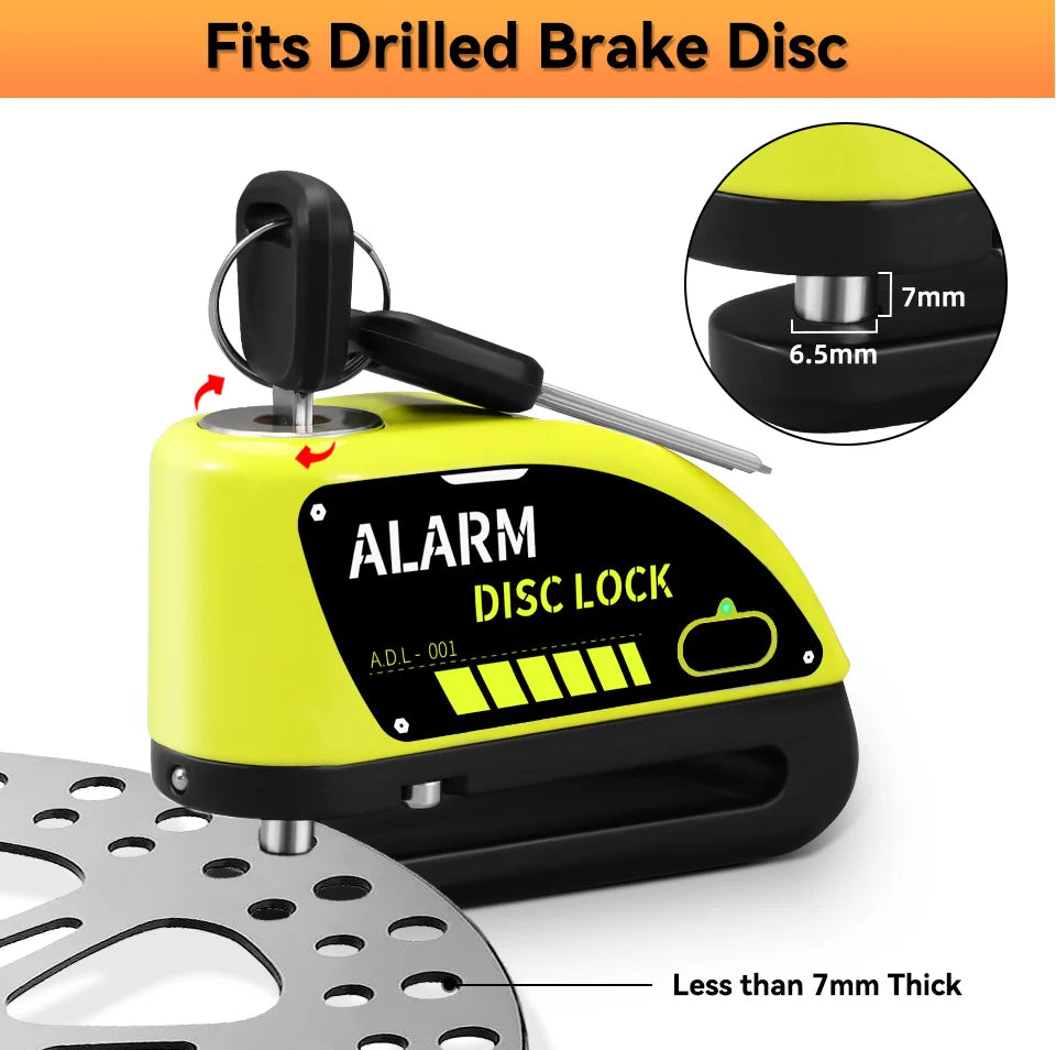 Motorcycle Alarm Lock 110dB - additional view showing motorcycle disc lock features and details