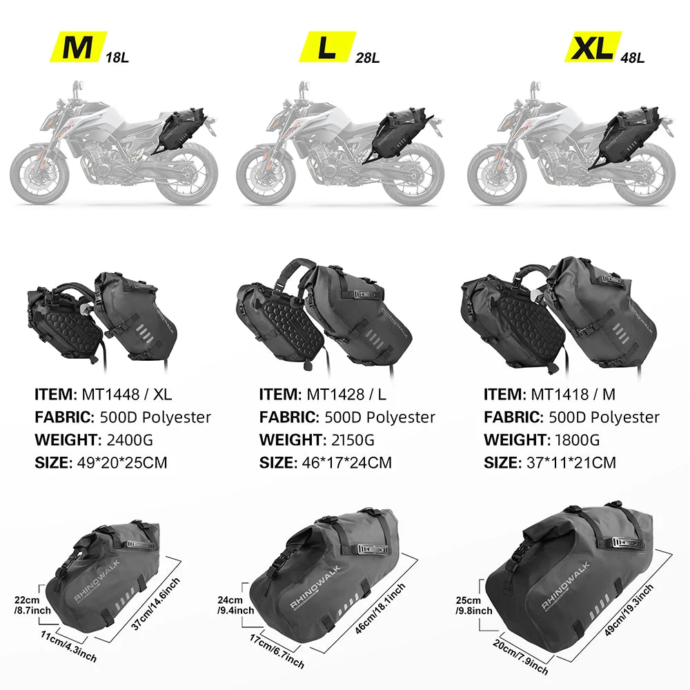 Rhinowalk Motorcycle Bag 100%Waterproof 18L/28L/48L Large Capacity 2 Pcs Univ... | Henderson Shop