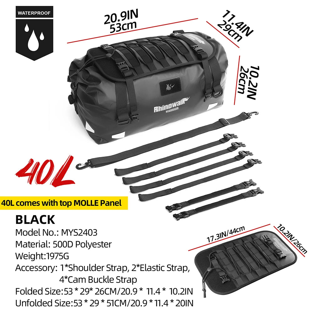 Rhinowalk Motorcycle Tail Bag 20/40/65L Waterproof Motorcycle Backpack Motor Pannier Rear Seat Bag Motorbike Luggage Accessories
