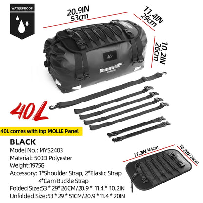 Rhinowalk Motorcycle Tail Bag 20/40/65L Waterproof Motorcycle Backpack Motor Pannier Rear Seat Bag Motorbike Luggage Accessories