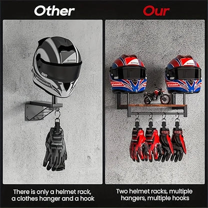 Motorcycle Helmet Wall Mount With Wooden Shelf Hooks Motocross And Bicycle Equipment Sports Brackets Motorcycle Accessories