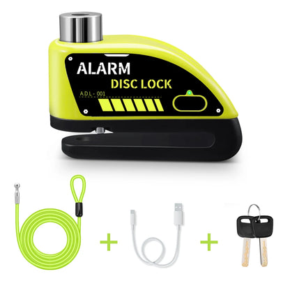 Motorcycle Alarm Lock 110dB - additional angle showing motorcycle disc lock features and details