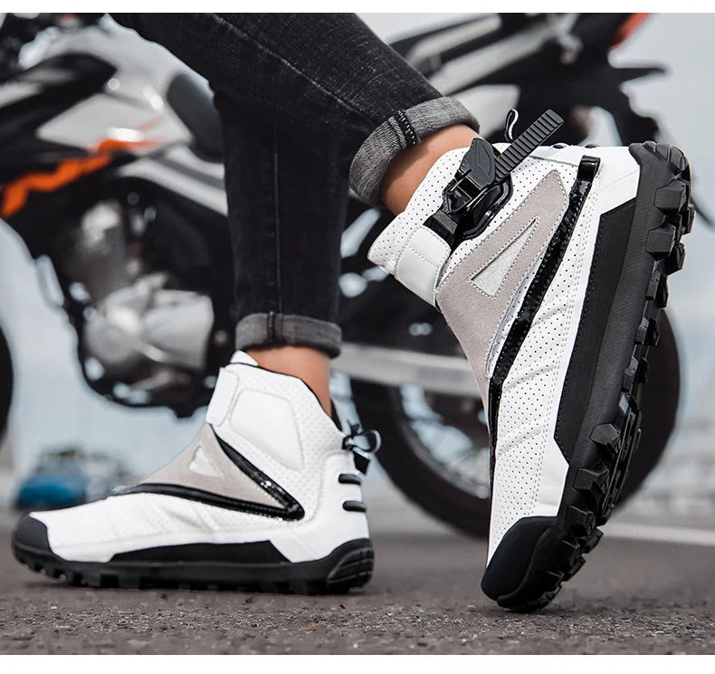 Hendersonshop Motorcycle boots Casual men's motorcycle shoes Motorcycle riding shoes Leather