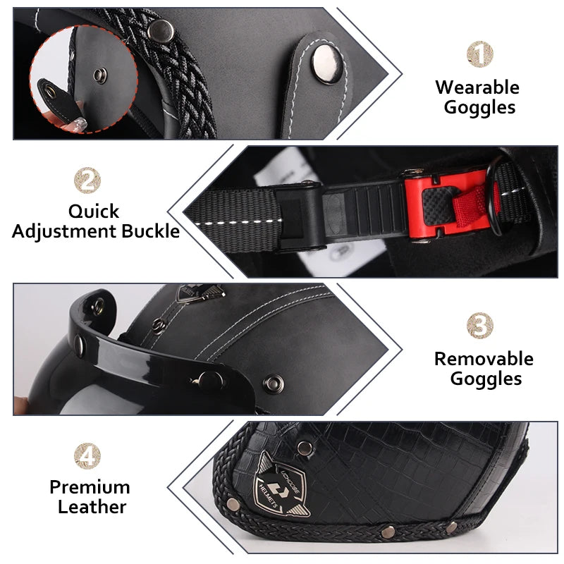 Uchoose Vintage Half Face Helmet | Leather - View 6 | Henderson Shop