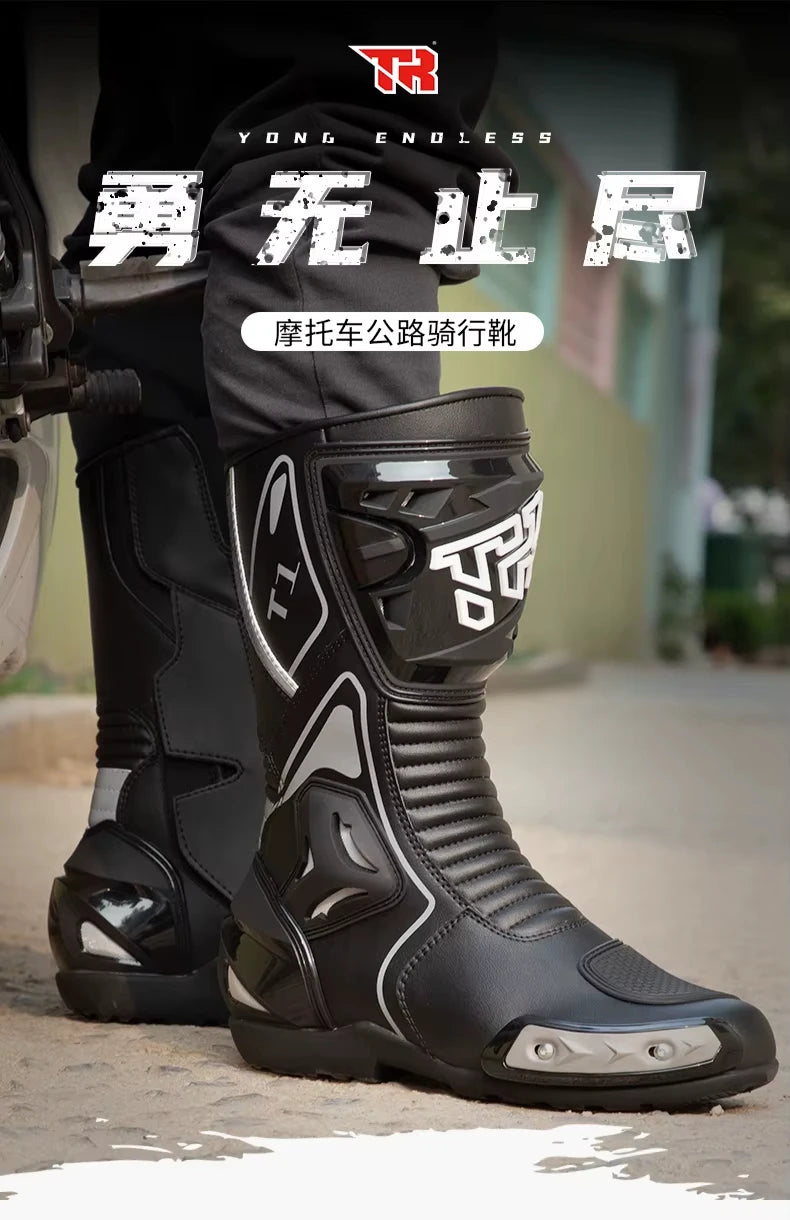 Men's Motorcycle Boots Waterproof Racing Boots Anti Fall Women Motocross Equipment Wear-resistant Rally Shoes Safety Riding