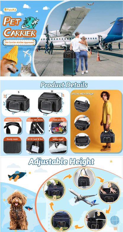 Petskd Top-Expandable Pet Carrier Major USA Airlines Approved Soft Small Dog Cat Carrier with Safety Zipper and AntiScratch Mesh
