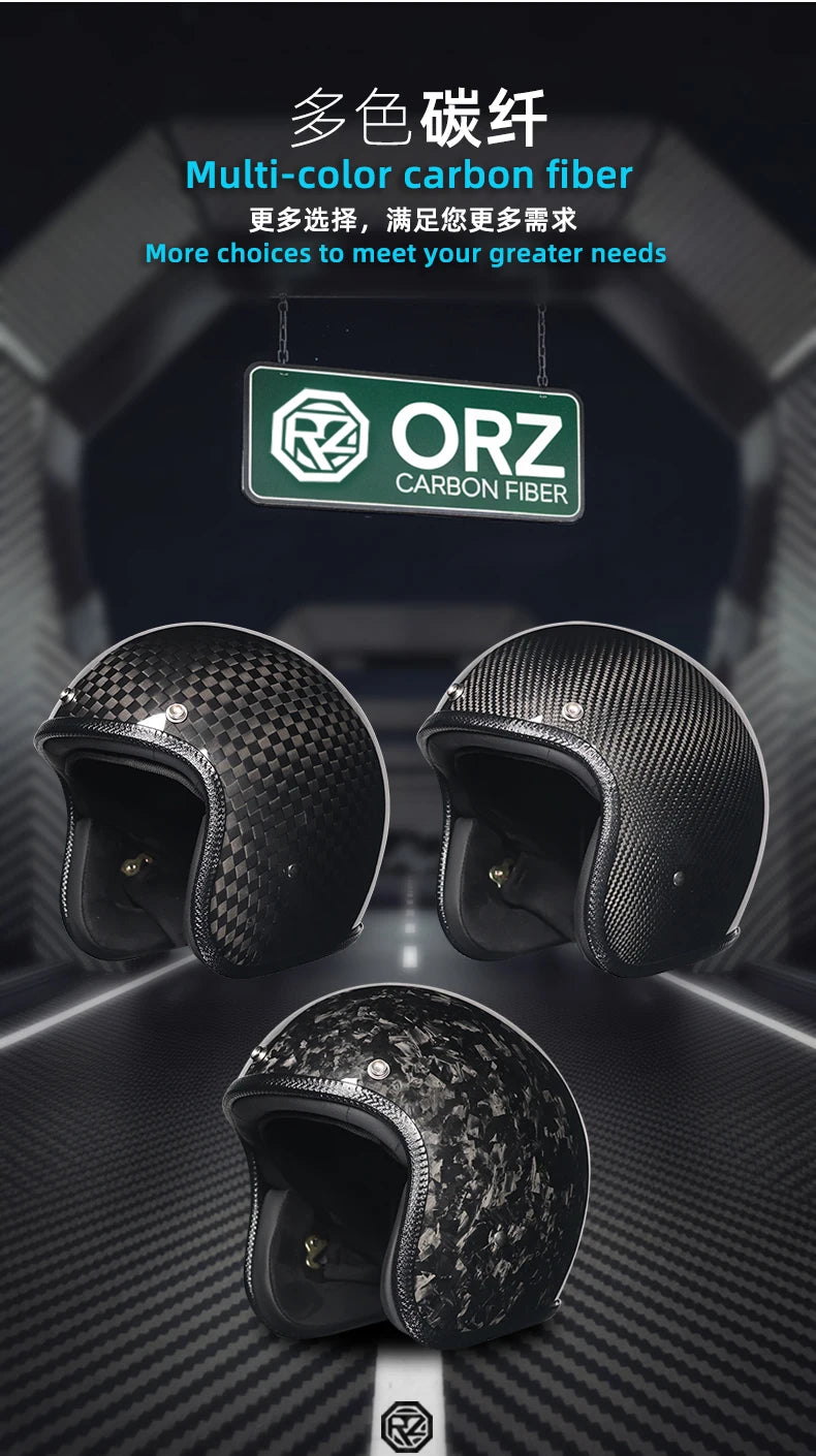ORZ latest carbon fiber retro helmet motorcycle helmet 3/4 open face capacete vintage men and women four seasons half helmet