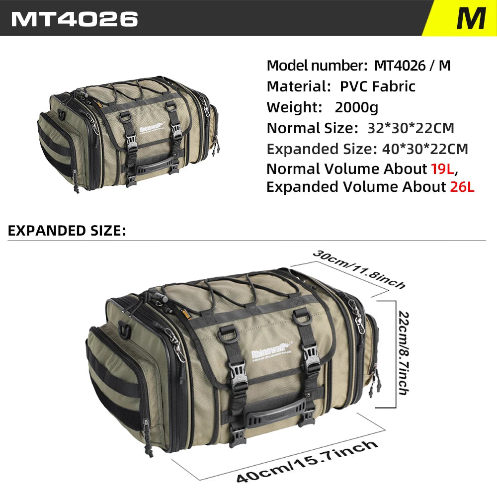 Rhinowalk Travel Luggage Bag - additional detail showing motorcycle luggage bag features and details