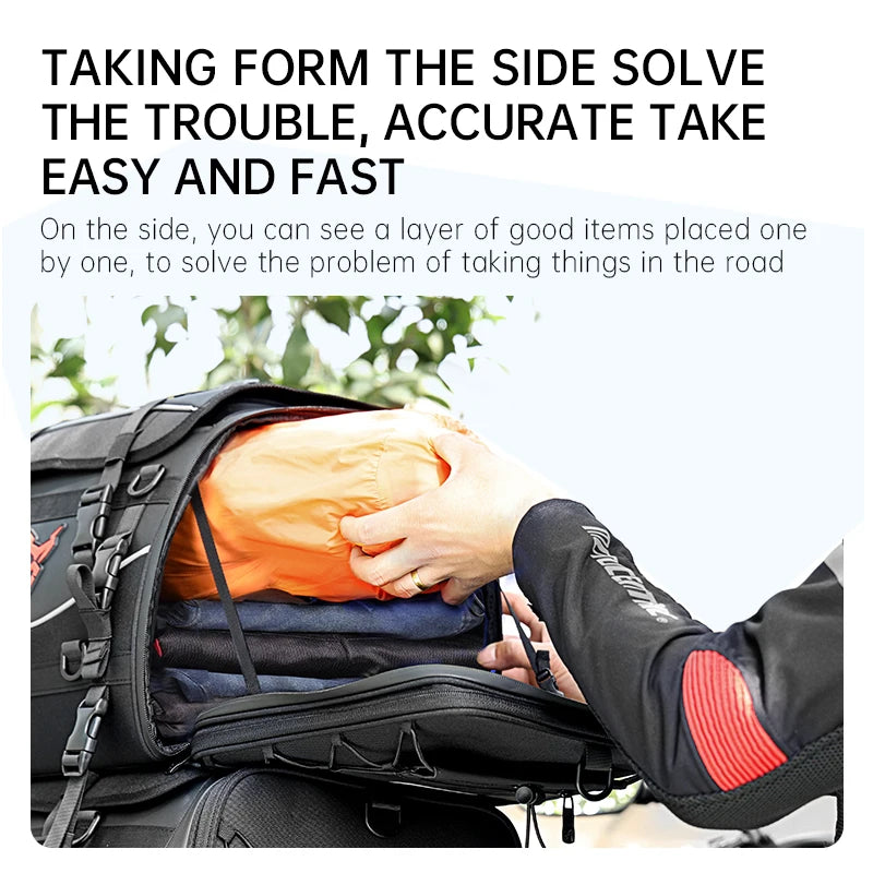 Motorcycle Waterproof Motorcycle Rear Seat Bag 35-50L Helmet Bag High Capacity Motor Tail SaddleBag Rider Backpack