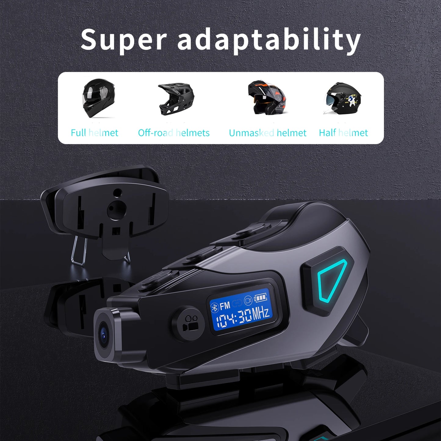 K10 Motorcycle Helmet Bluetooth 5.4 Headset Waterproof Earphone with LCD Display Stereo FM Radio 1080P HD Video Dashcam