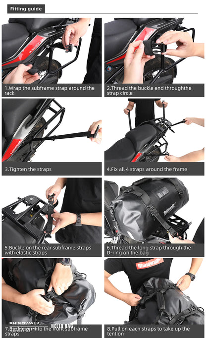 Rhinowalk Tail Bag 45L - installation view showing motorcycle tail bag features and details